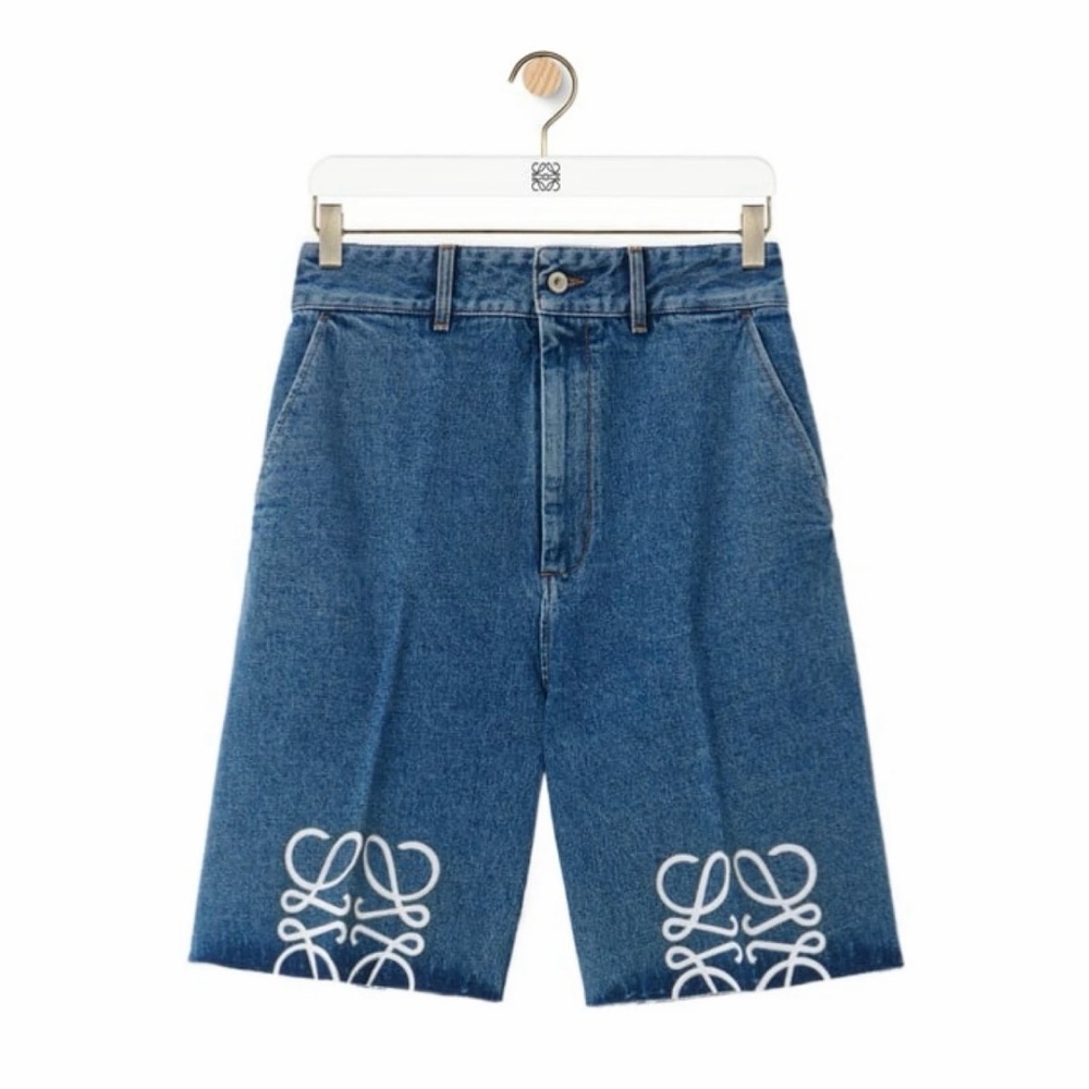 Loewe Blue Denim Logo-Embroidered Women's Bermuda Shorts